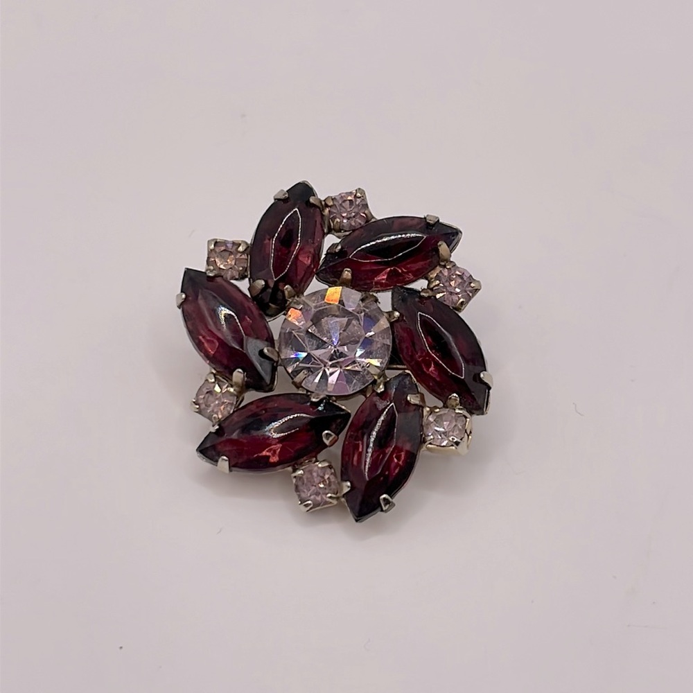 VINTAGE Purple Pinwheel Flower Crystal Brooch